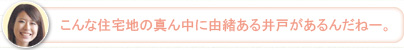 【さち】こんな住宅地の真ん中に由緒ある井戸があるんだねー。